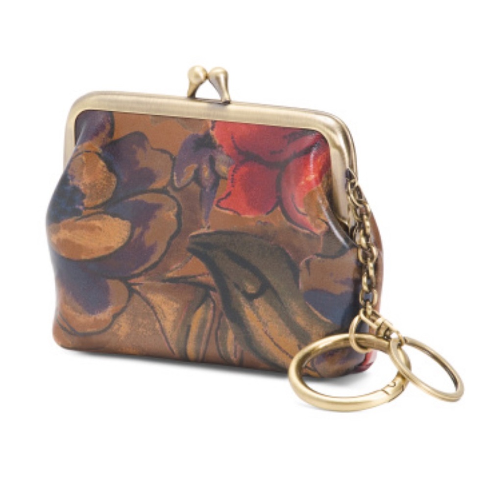 New Patricia Nash Leather Large Borse Key Fob Frame Coin Purse Sienna Sunset